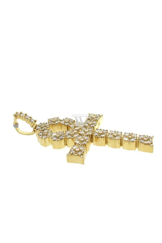 Diamond Ankh Cross Pendent 7.60ct 14K Gold