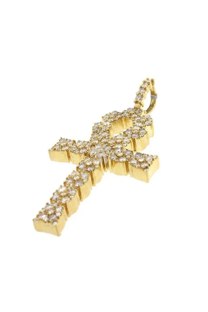 Diamond Ankh Cross Pendent 7.60ct 14K Gold