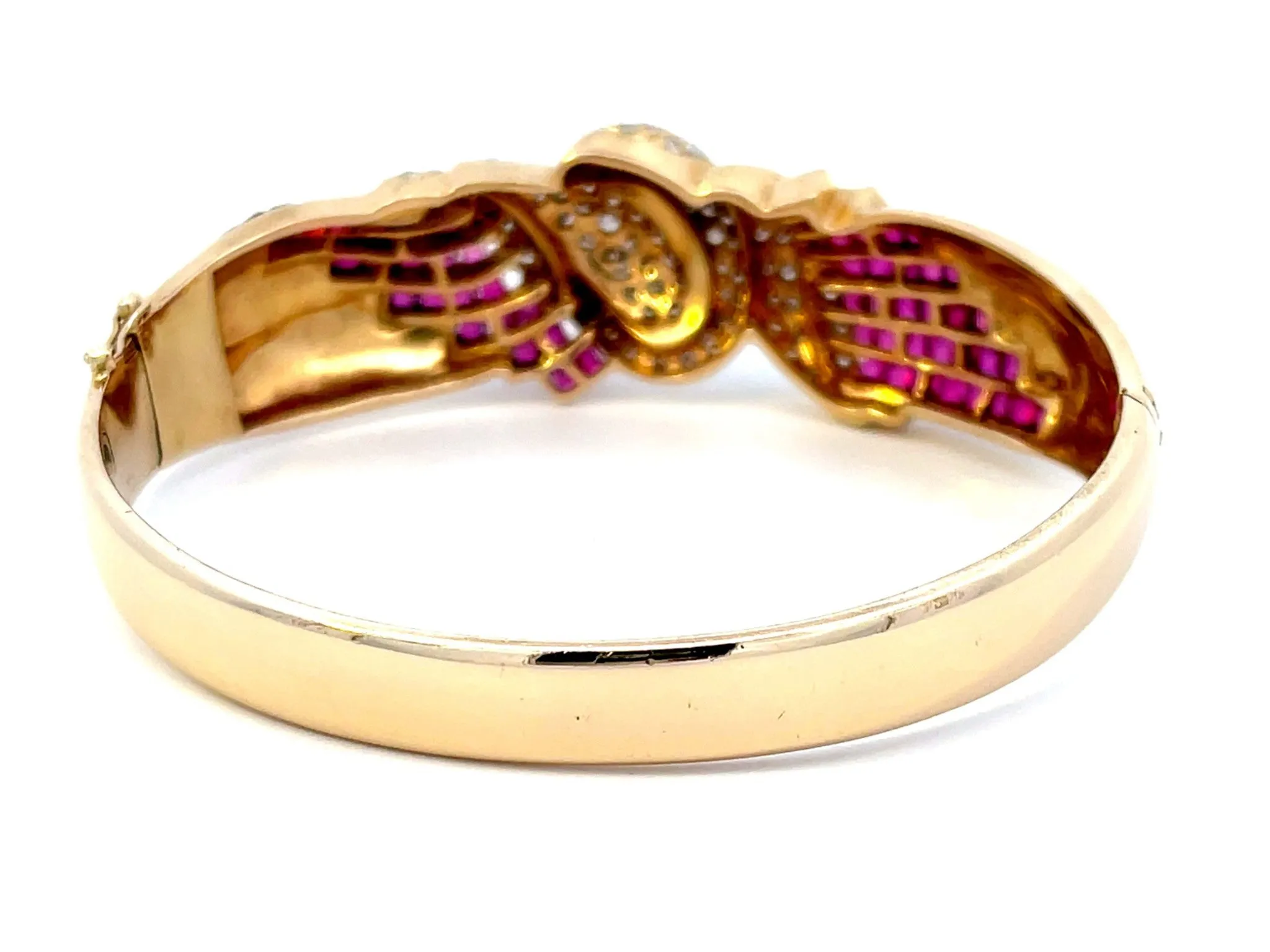 Diamond Swan and Ruby Bangle in 14k Yellow Gold