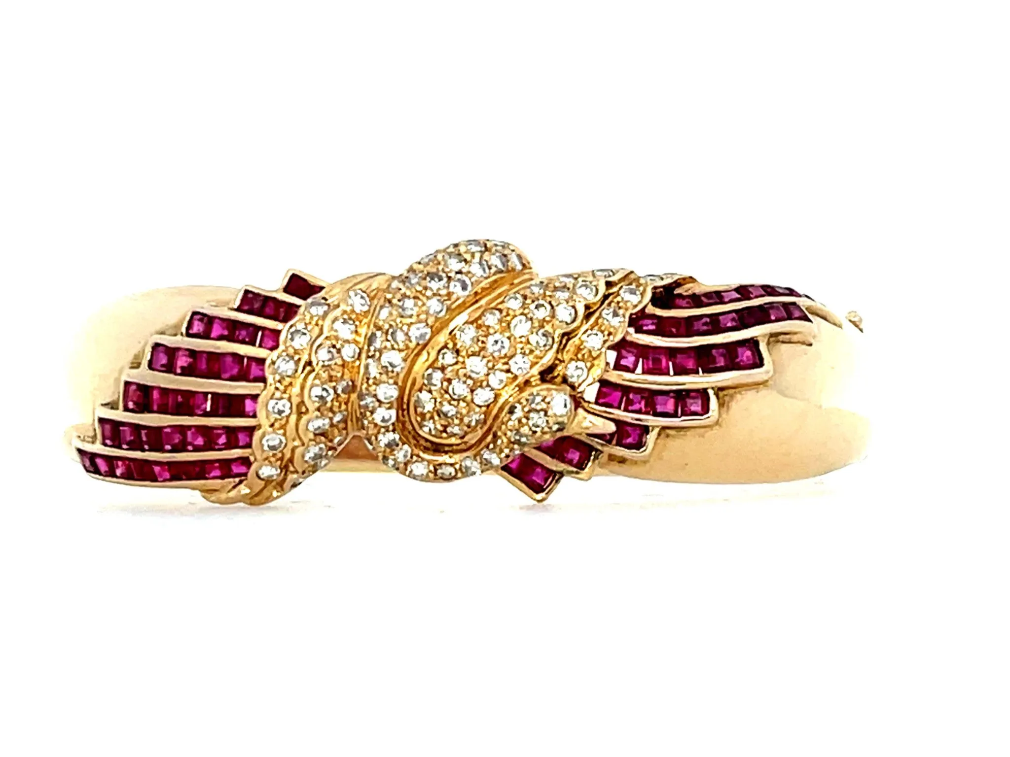 Diamond Swan and Ruby Bangle in 14k Yellow Gold