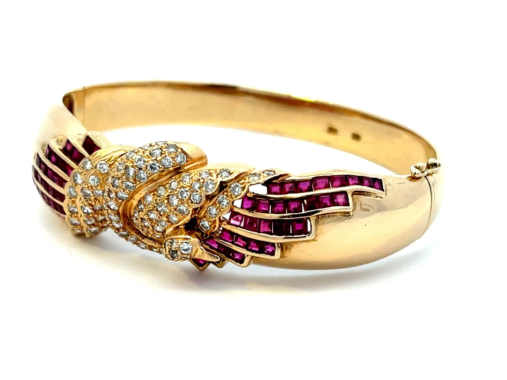 Diamond Swan and Ruby Bangle in 14k Yellow Gold