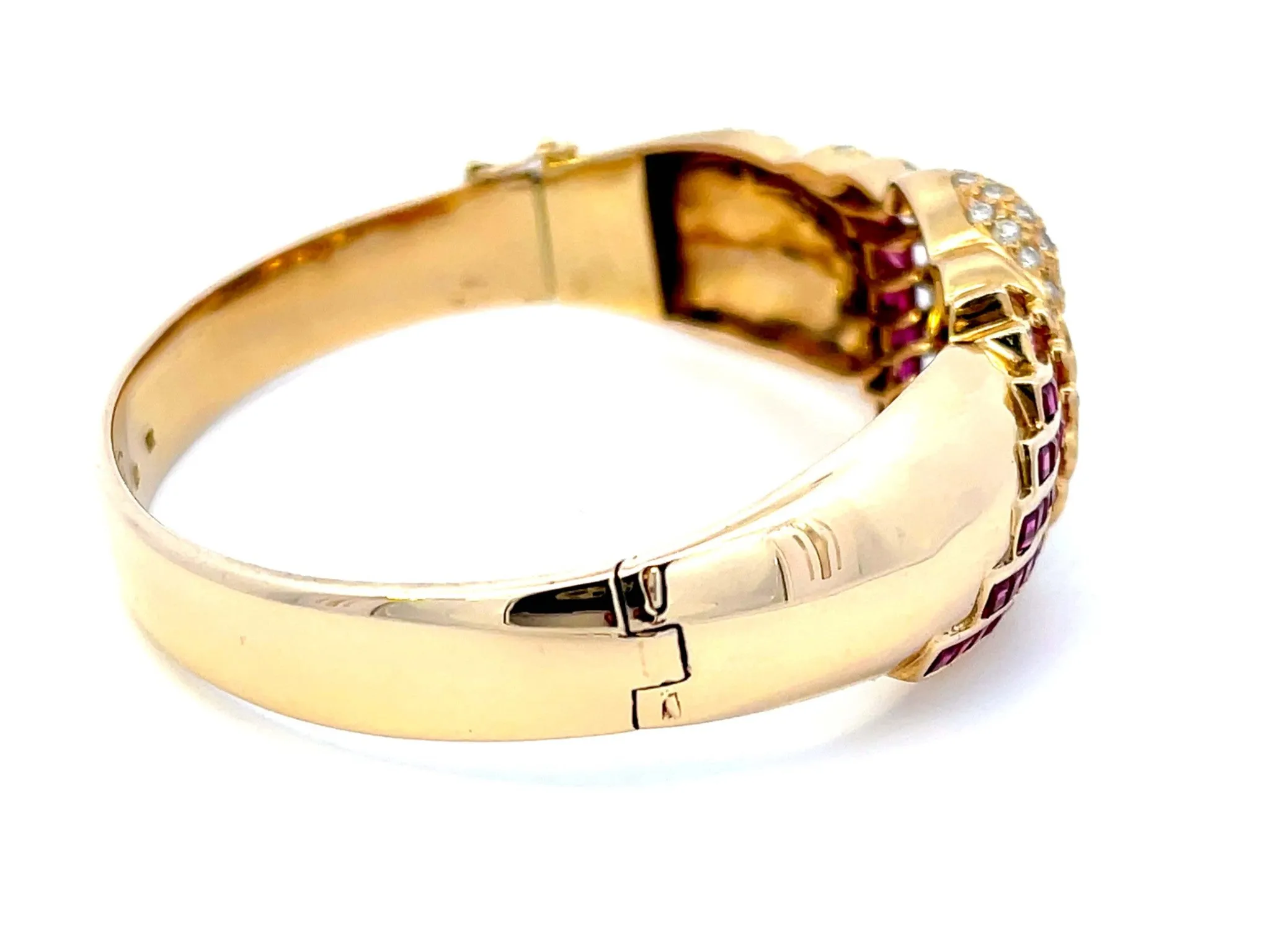 Diamond Swan and Ruby Bangle in 14k Yellow Gold
