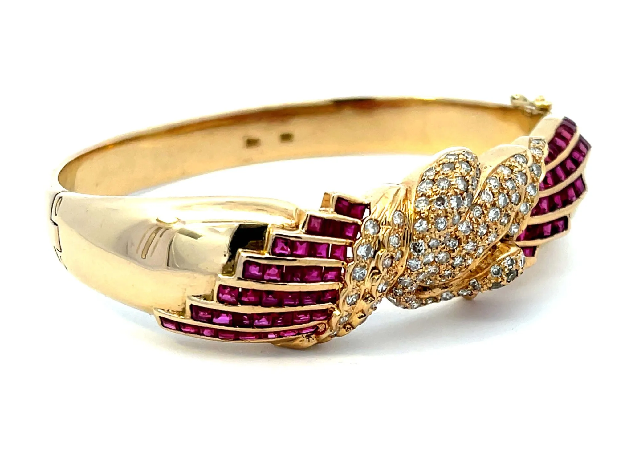 Diamond Swan and Ruby Bangle in 14k Yellow Gold