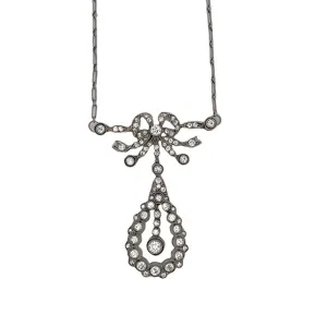 Edwardian Platinum Diamond Filigree Pendant Necklace
