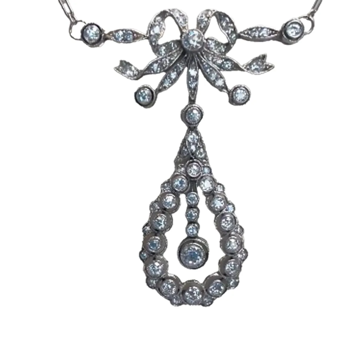 Edwardian Platinum Diamond Filigree Pendant Necklace