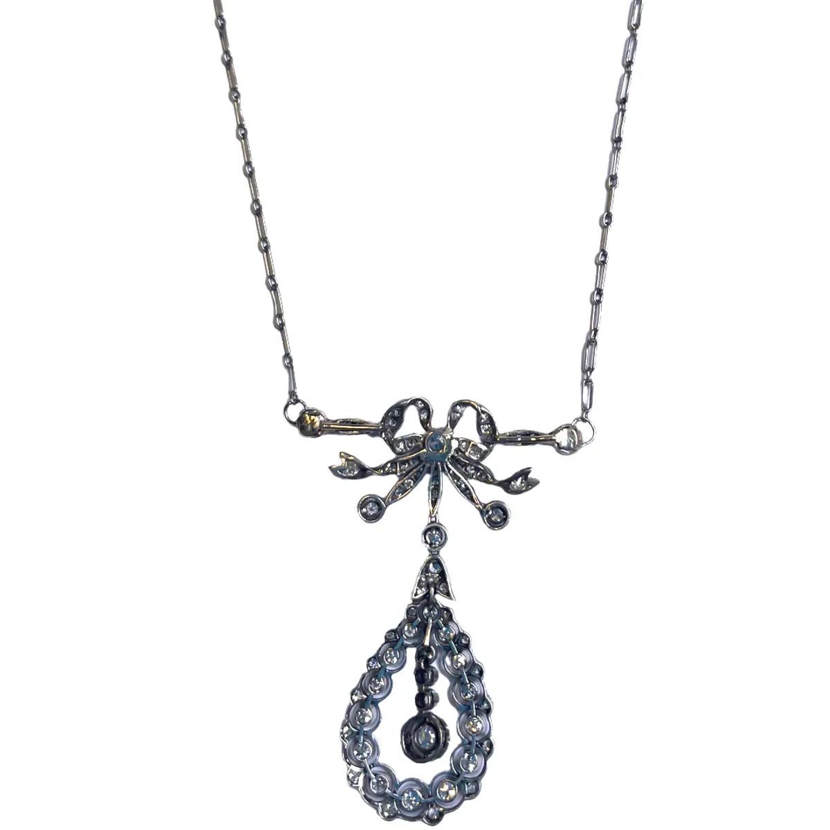 Edwardian Platinum Diamond Filigree Pendant Necklace