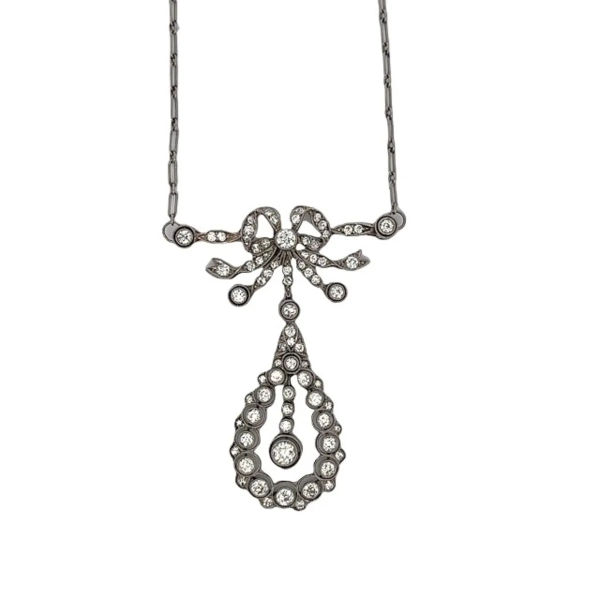 Edwardian Platinum Diamond Filigree Pendant Necklace