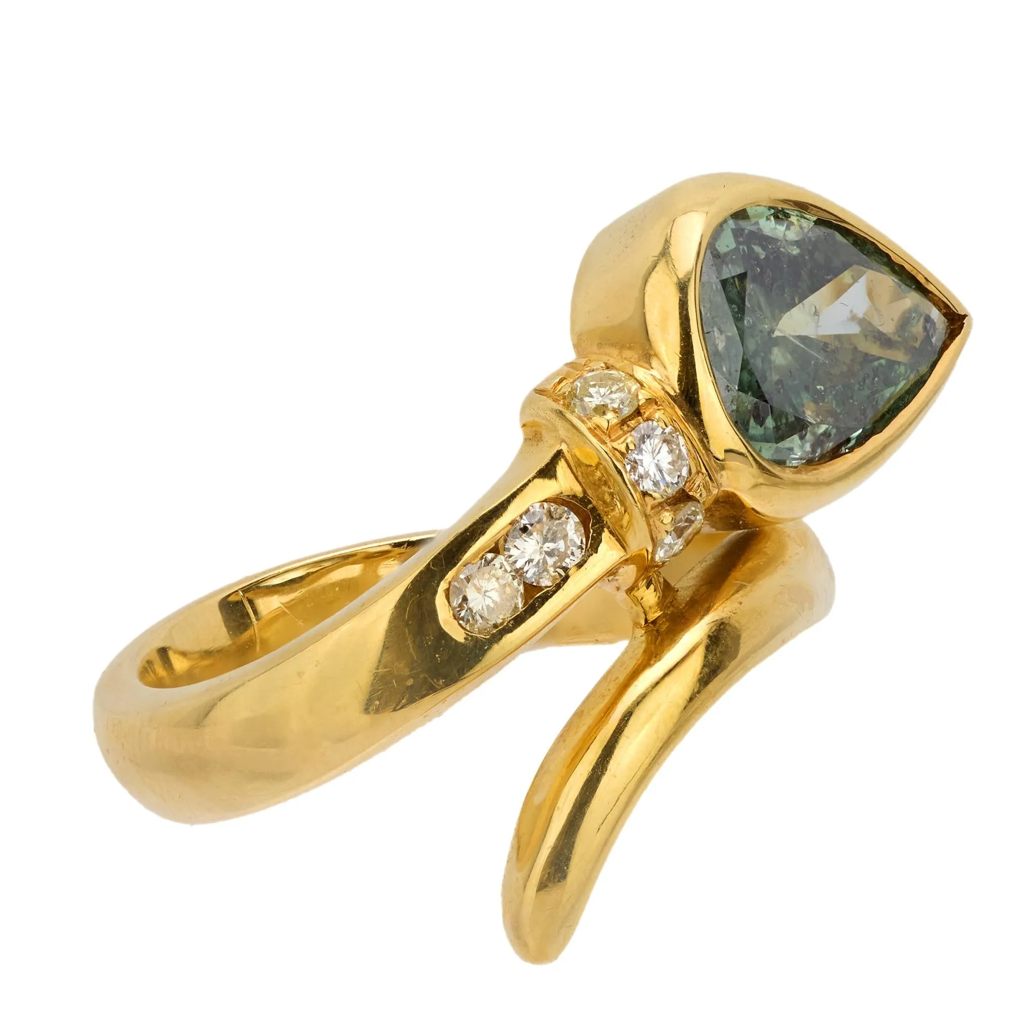 Estate 18k Green Diamond Snake Ring