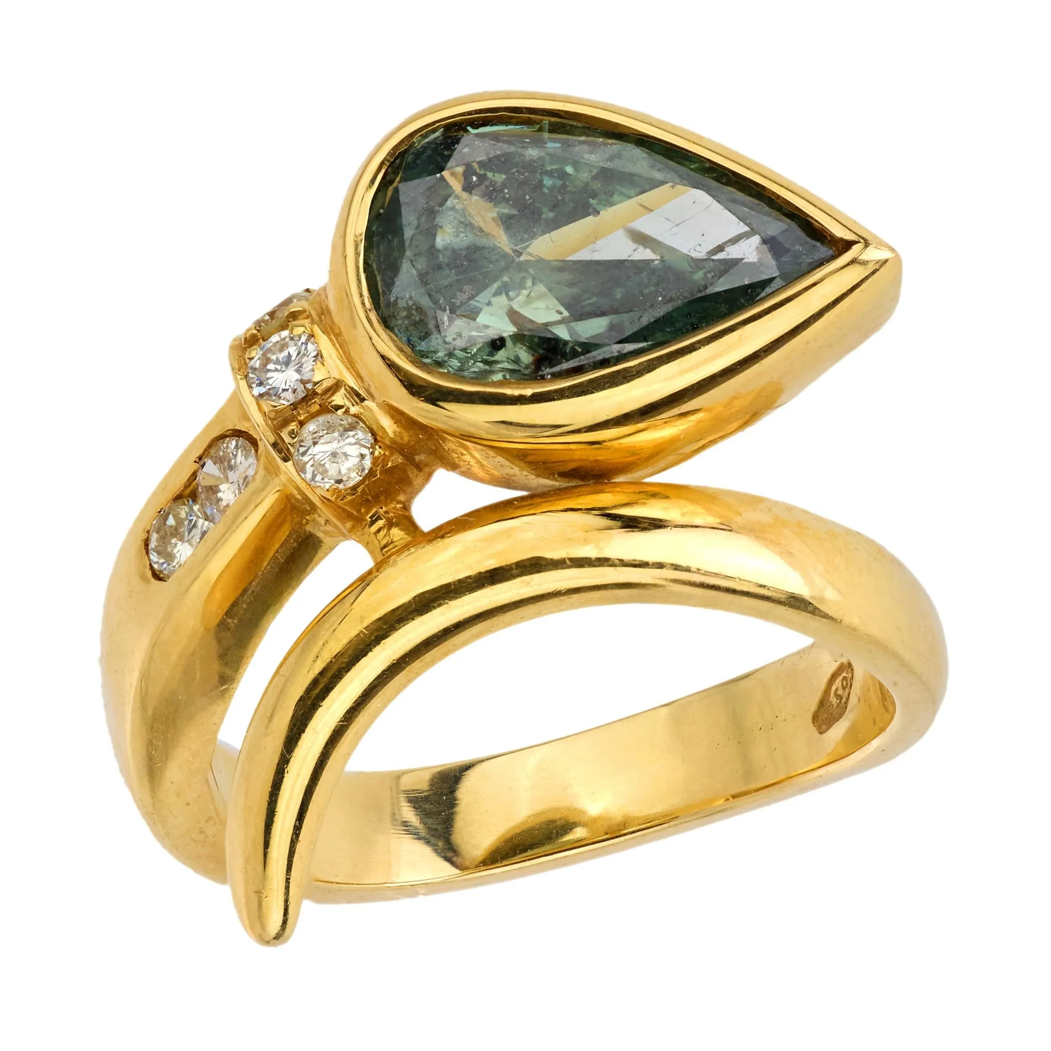 Estate 18k Green Diamond Snake Ring
