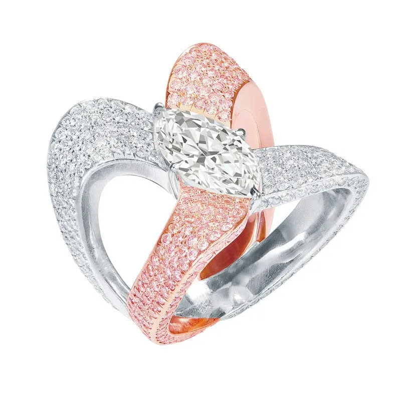Estate Jacob & Co 18k White & Rose Gold 3.09ct Marquise Diamond Ring, GIA Certified