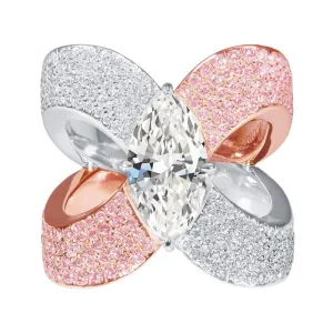 Estate Jacob & Co 18k White & Rose Gold 3.09ct Marquise Diamond Ring, GIA Certified