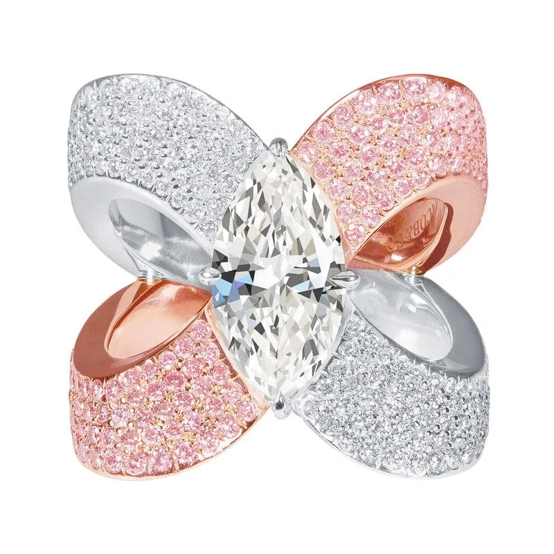 Estate Jacob & Co 18k White & Rose Gold 3.09ct Marquise Diamond Ring, GIA Certified