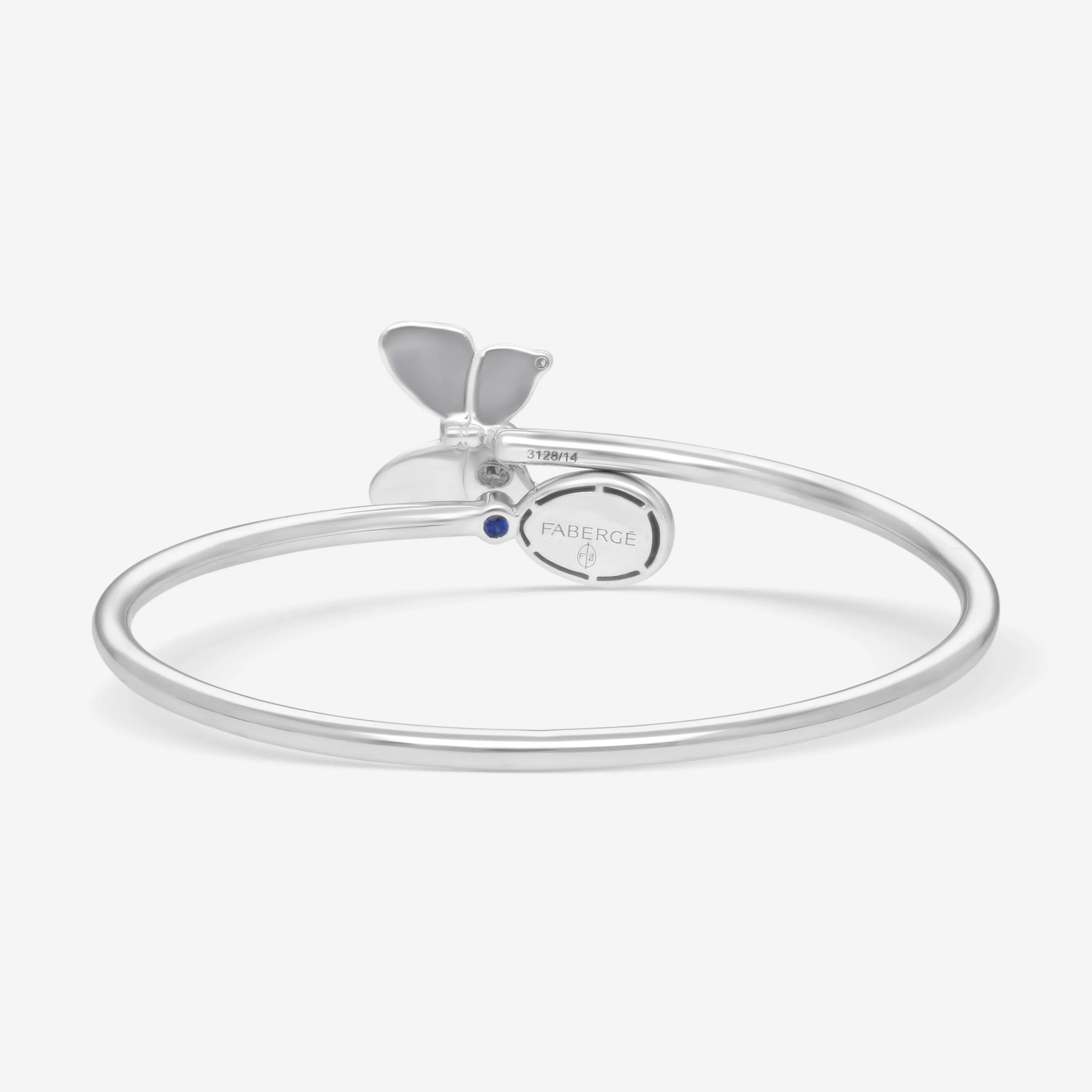 Faberg 18K White Gold Blue Enamel Butterfly and Egg Cross Over Medium Size Bangle Bracelet  1824BT3128