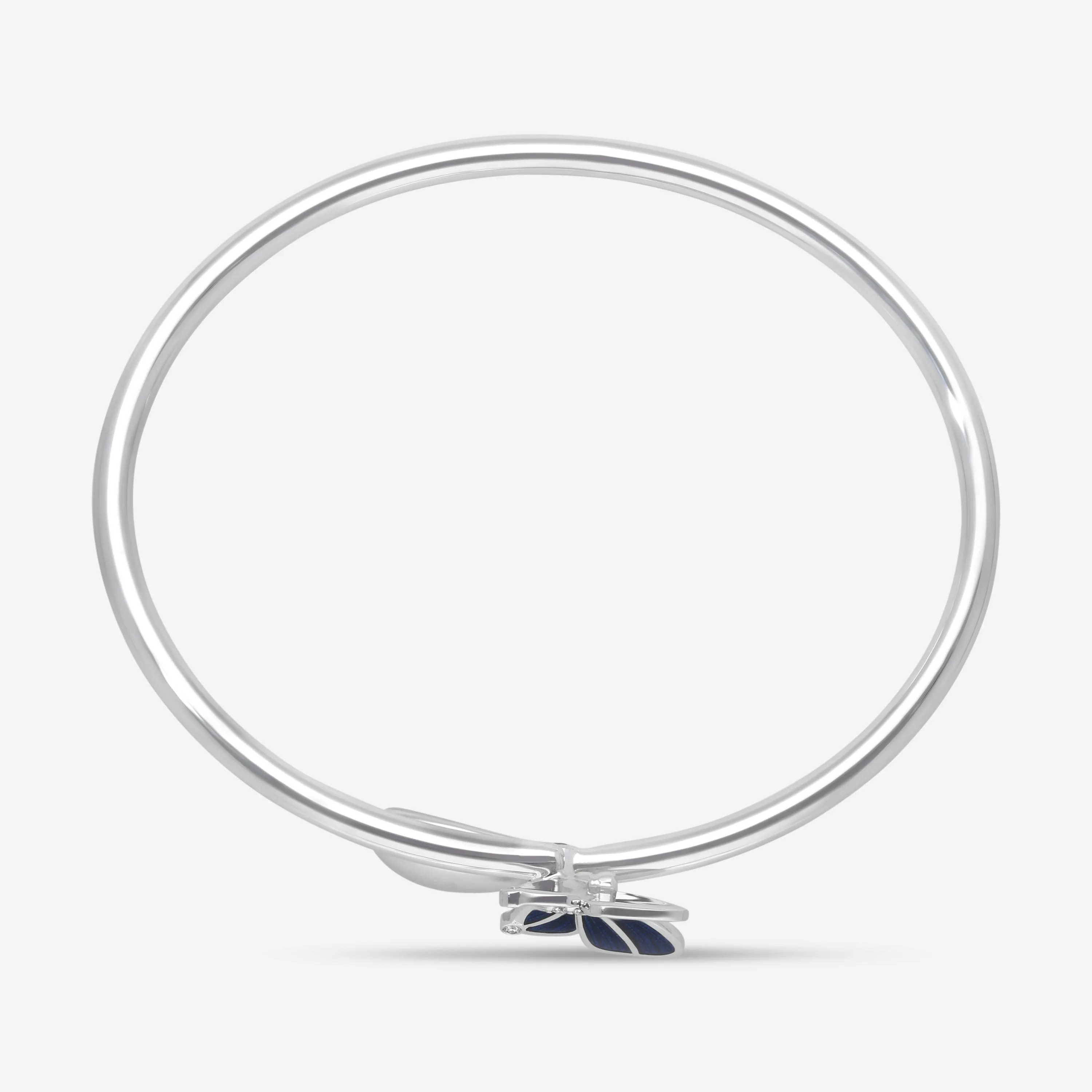 Faberg 18K White Gold Blue Enamel Butterfly and Egg Cross Over Medium Size Bangle Bracelet  1824BT3128