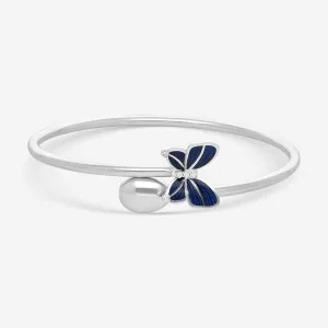 Faberg 18K White Gold Blue Enamel Butterfly and Egg Cross Over Medium Size Bangle Bracelet  1824BT3128