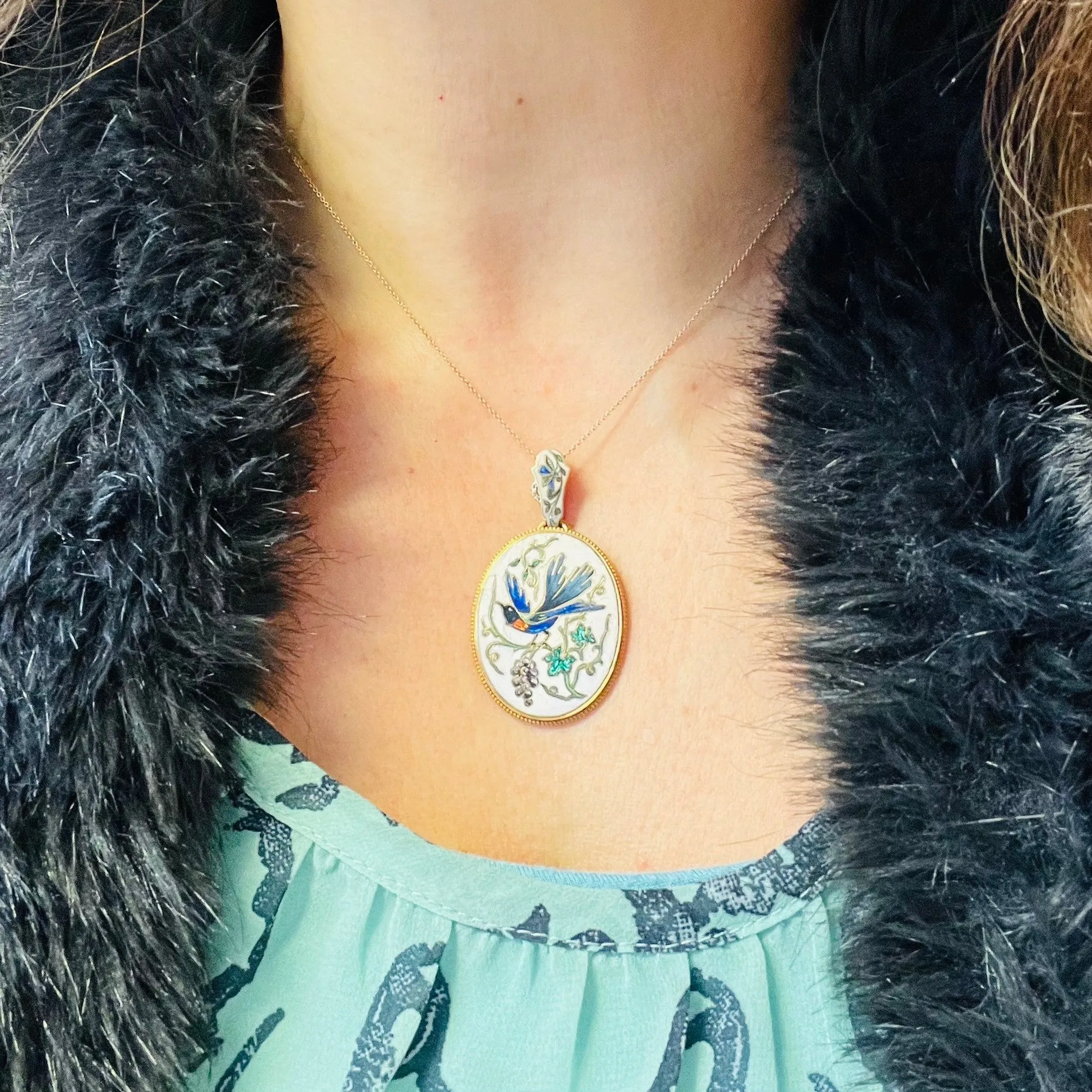 French Victorian 18KT Yellow Gold Enamel Pendant/Brooch