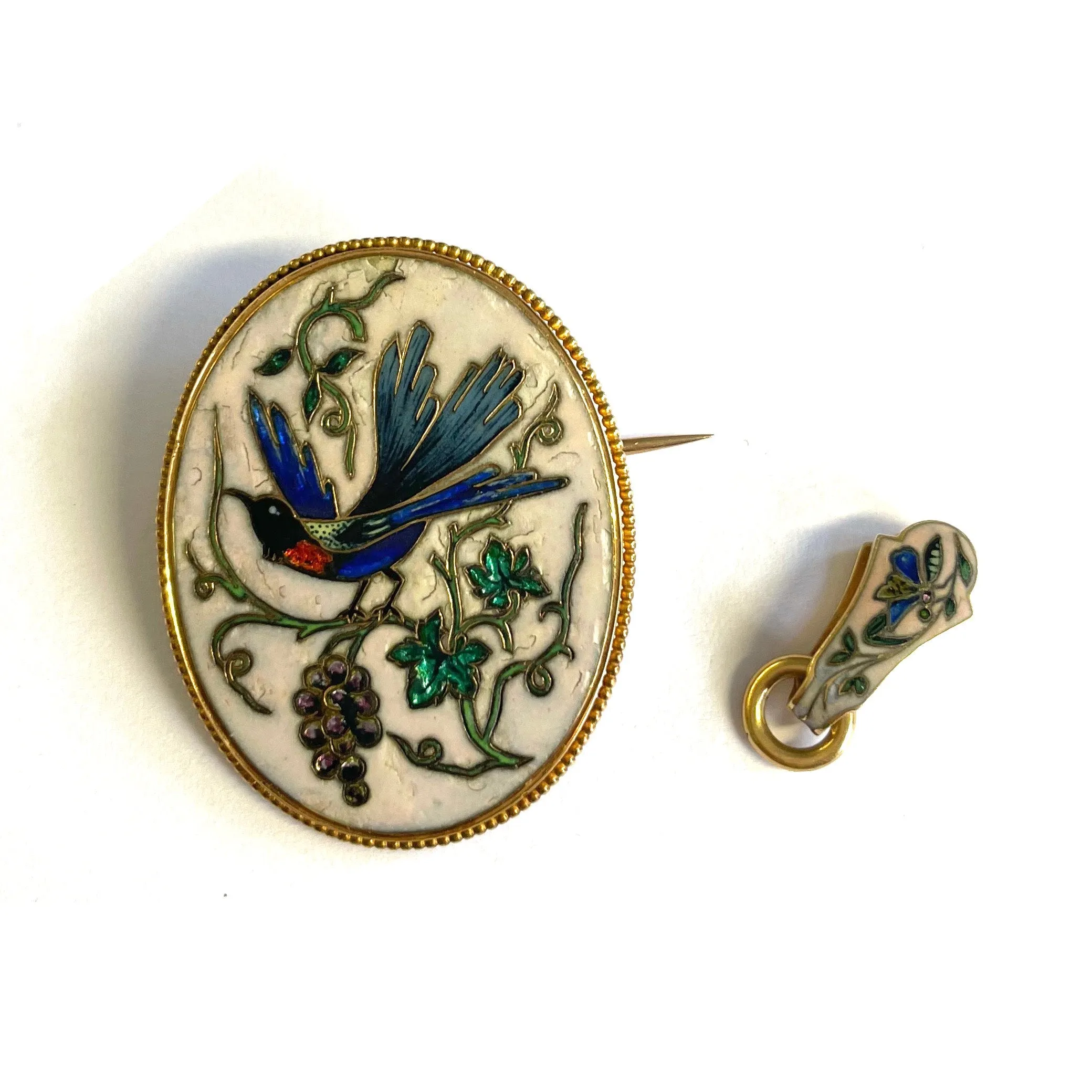 French Victorian 18KT Yellow Gold Enamel Pendant/Brooch