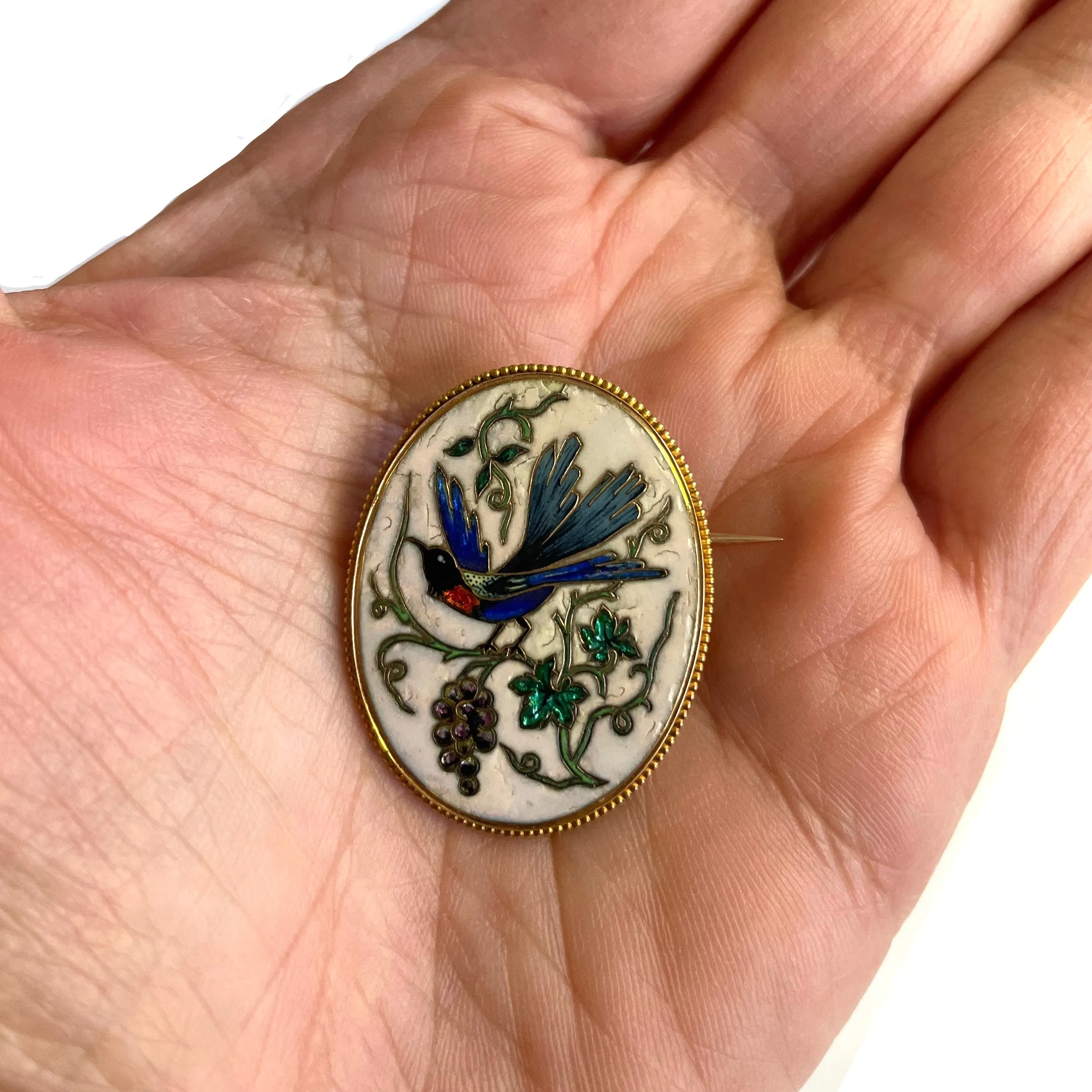 French Victorian 18KT Yellow Gold Enamel Pendant/Brooch