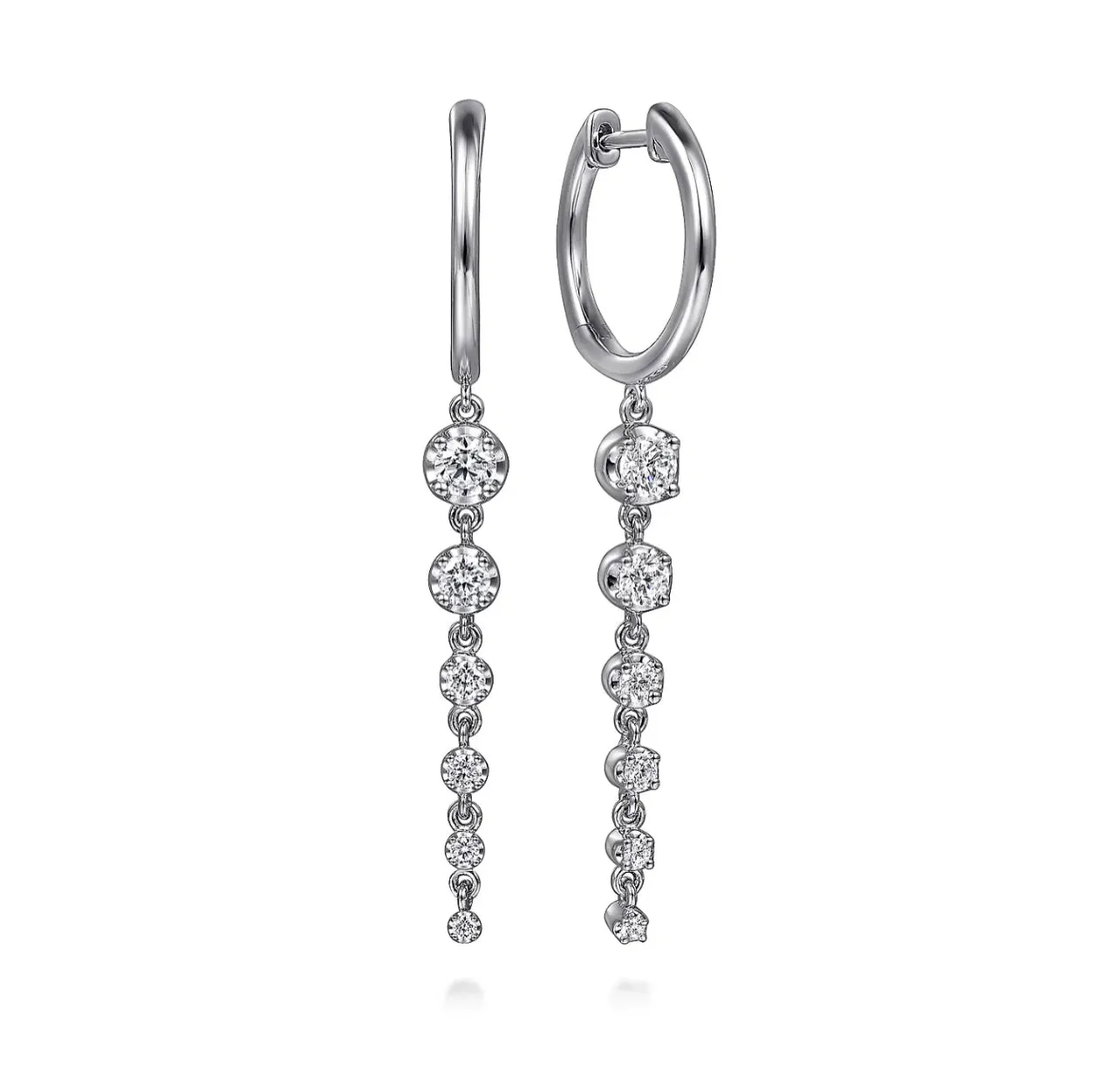Gabriel & Co-14K White Gold Graduating Diamond Huggie Drop Earrings   EG15066W45JJ