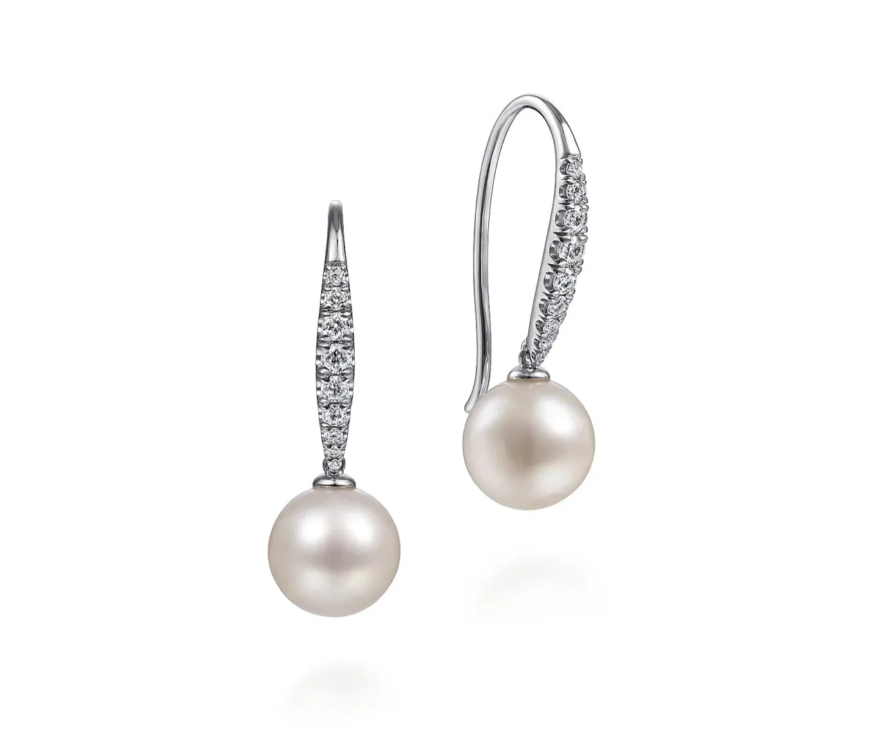 Gabriel & Co. -14K White Gold Tapered Diamond Cultured Pearl Drop Earrings  EG13190W45PL
