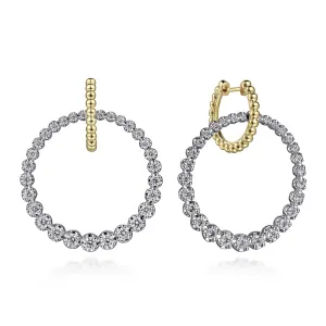 Gabriel & Co.- 14K White-Yellow Gold Bujukan Diamond Circle Huggies with Butter Cup Setting in size 30mm  EG14723M45JJ