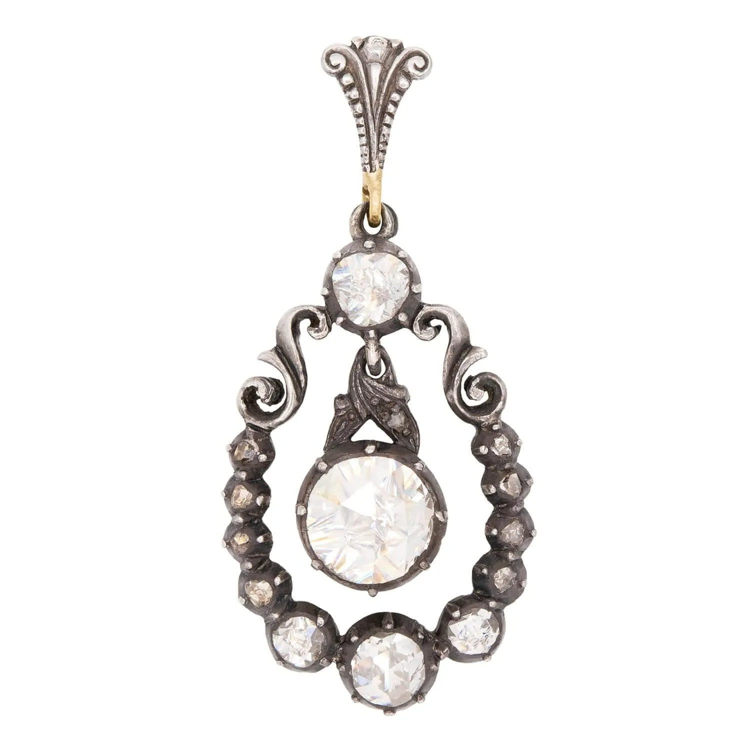 Georgian French 14k/Sterling Silver Diamond Pendant