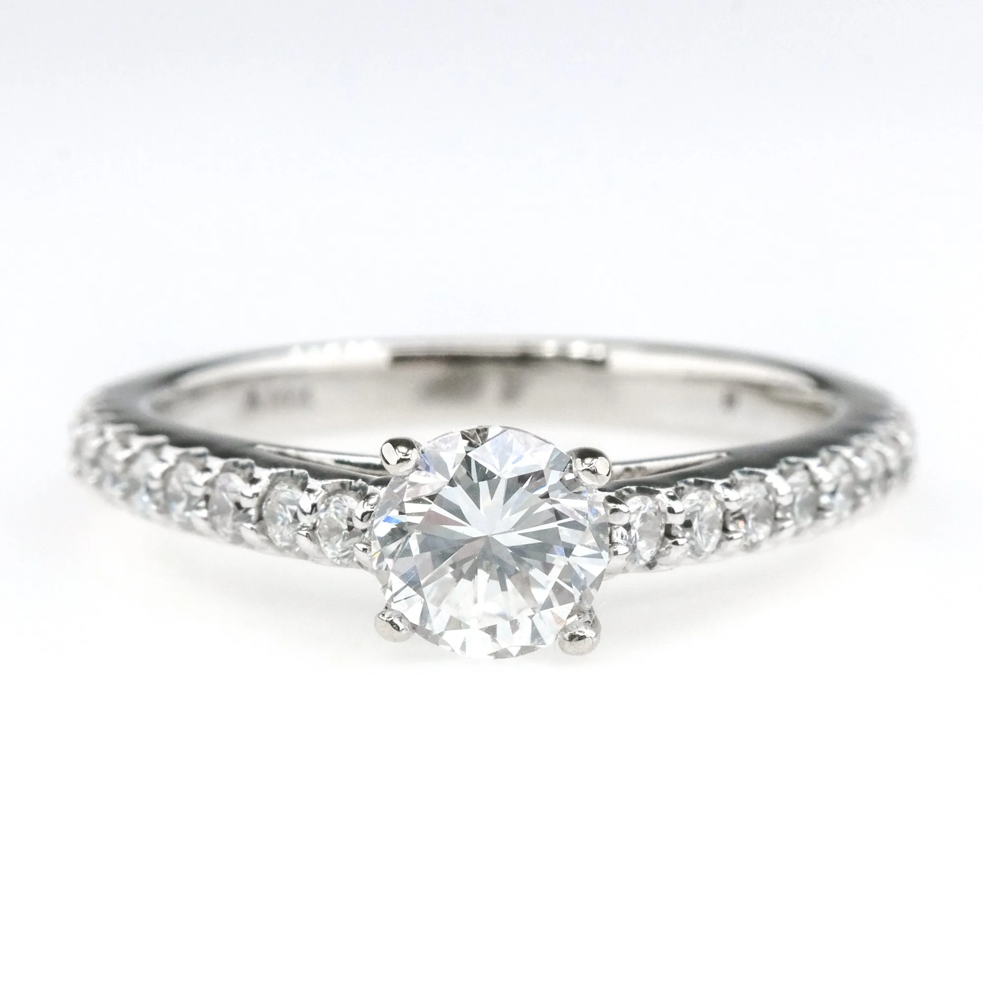 GIA 0.72ct VS1/D Round Diamond & Accents Engagement Ring in 14K White Gold