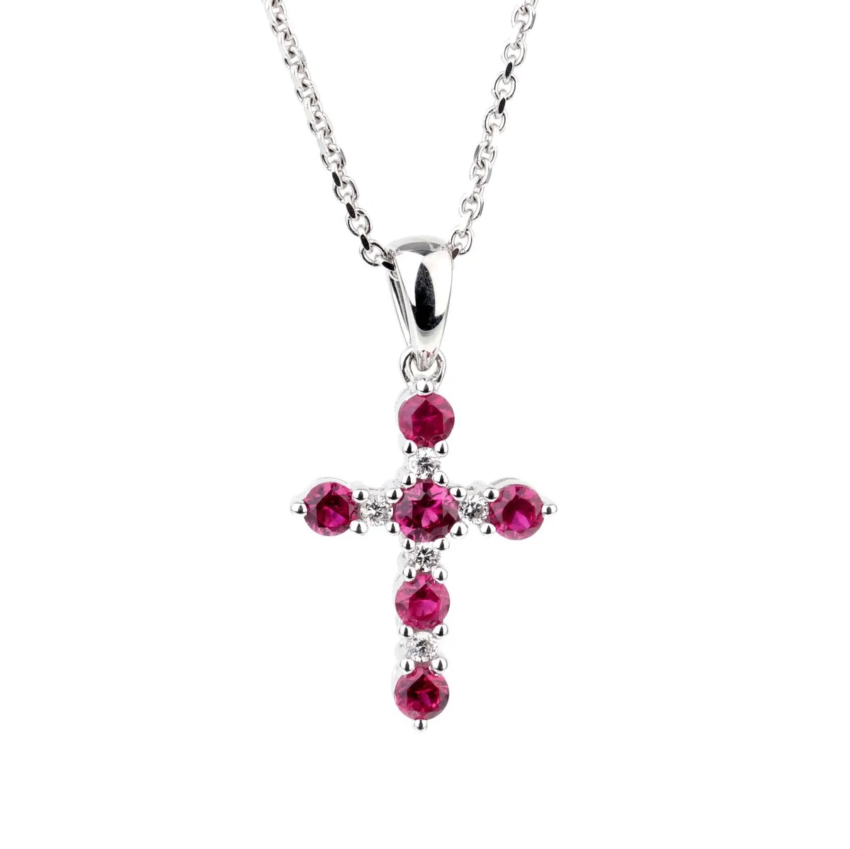 Giorgio Visconti Ruby Diamond Cross White Gold Necklace