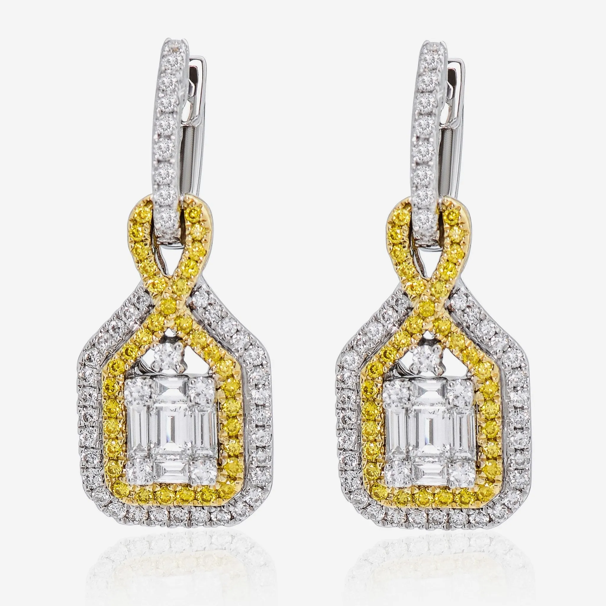 Gregg Ruth 14K Gold, White Diamond 1.13ct. tw. and Fancy Yellow Diamond Drop Earrings
