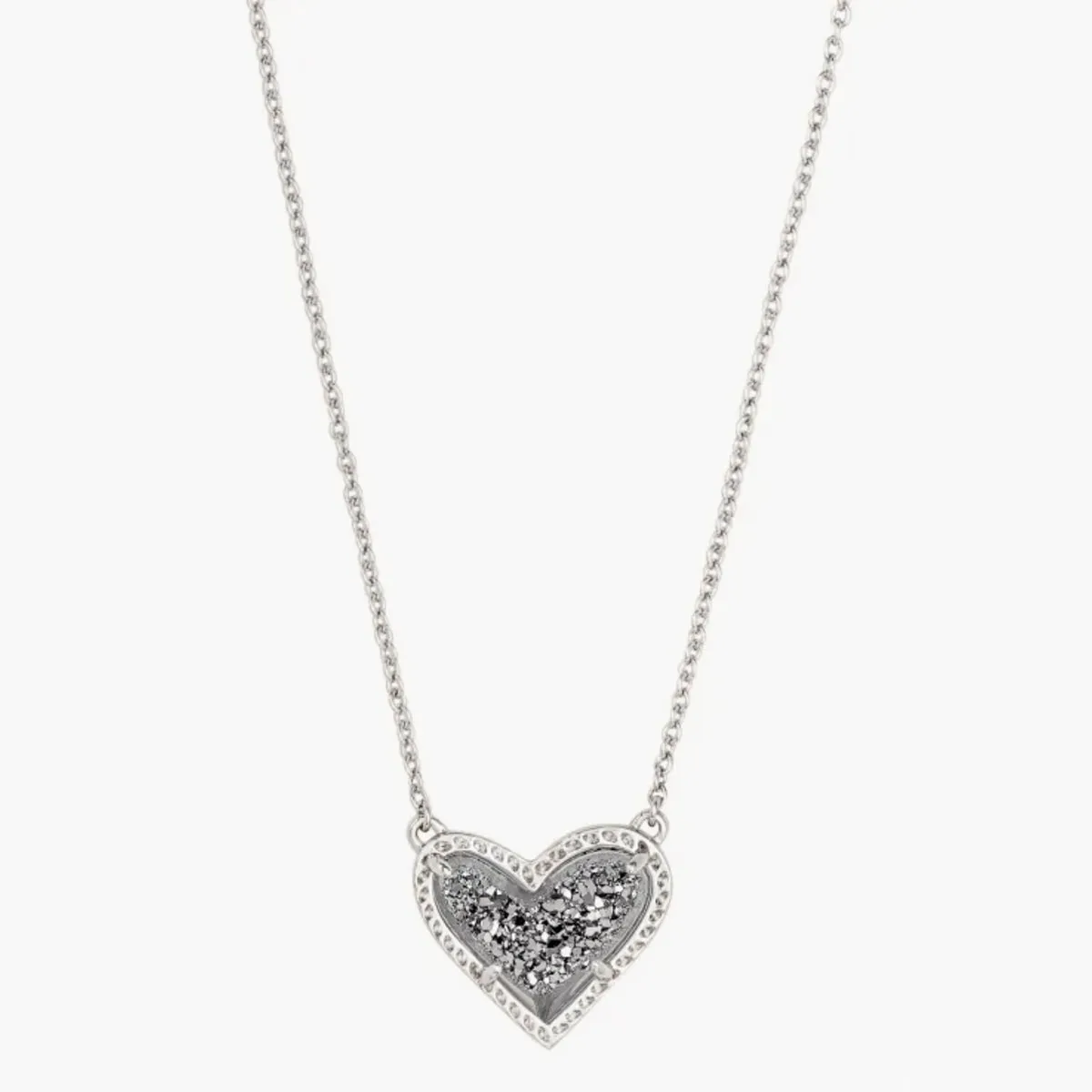 Kendra Scott-Ari Heart Silver Pendant Necklace in Platinum Drusy 4217710104