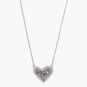 Kendra Scott-Ari Heart Silver Pendant Necklace in Platinum Drusy 4217710104