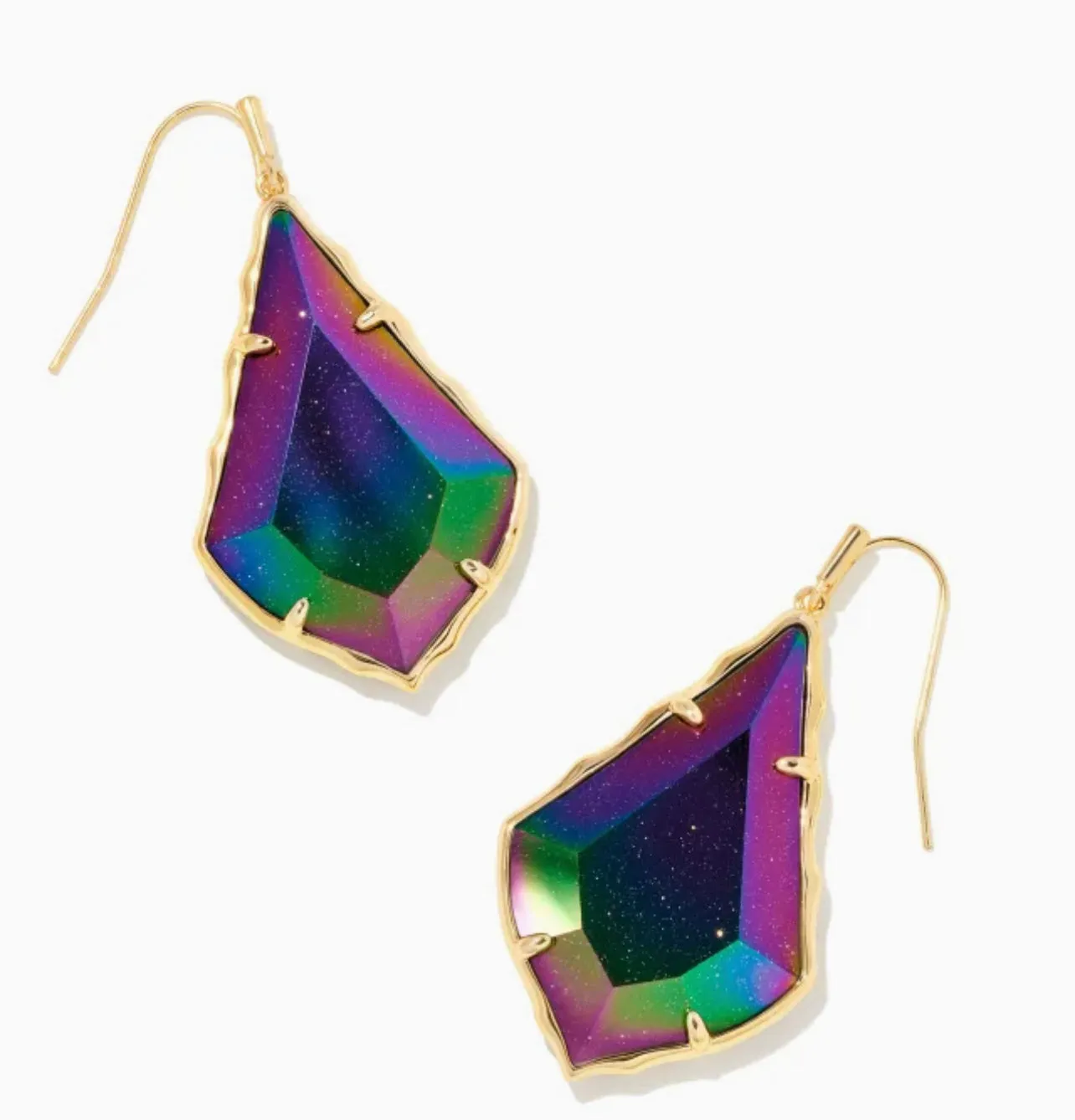 Kendra Scott-Faceted Alex Gold Drop Earrings in Iridescent Blue Goldstone 9608802912