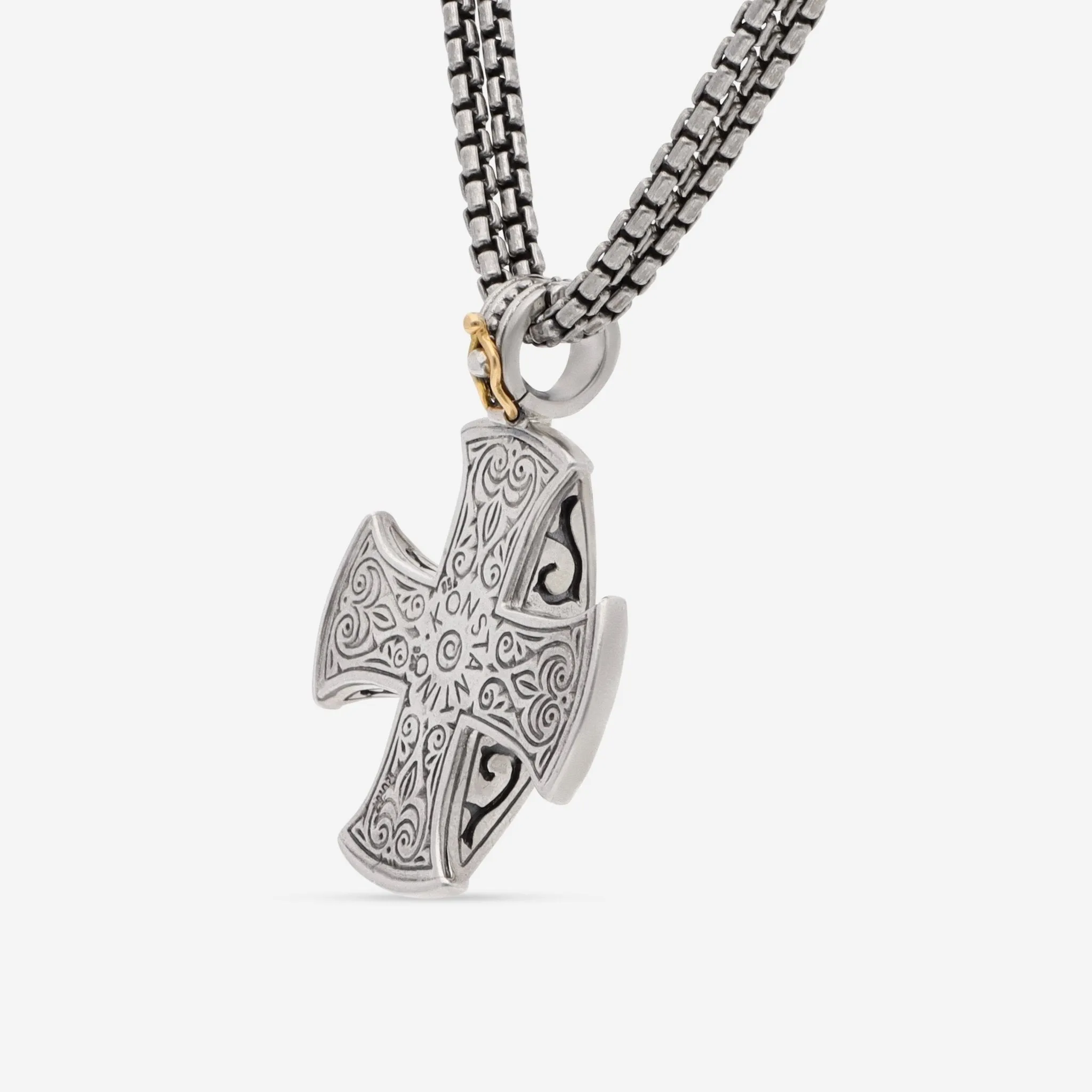 Konstantino SS Classic Sterling Silver 1.5mm Wide Silver Chain Necklace With Pendant STKJ201-131.CHKJ2-131-44
