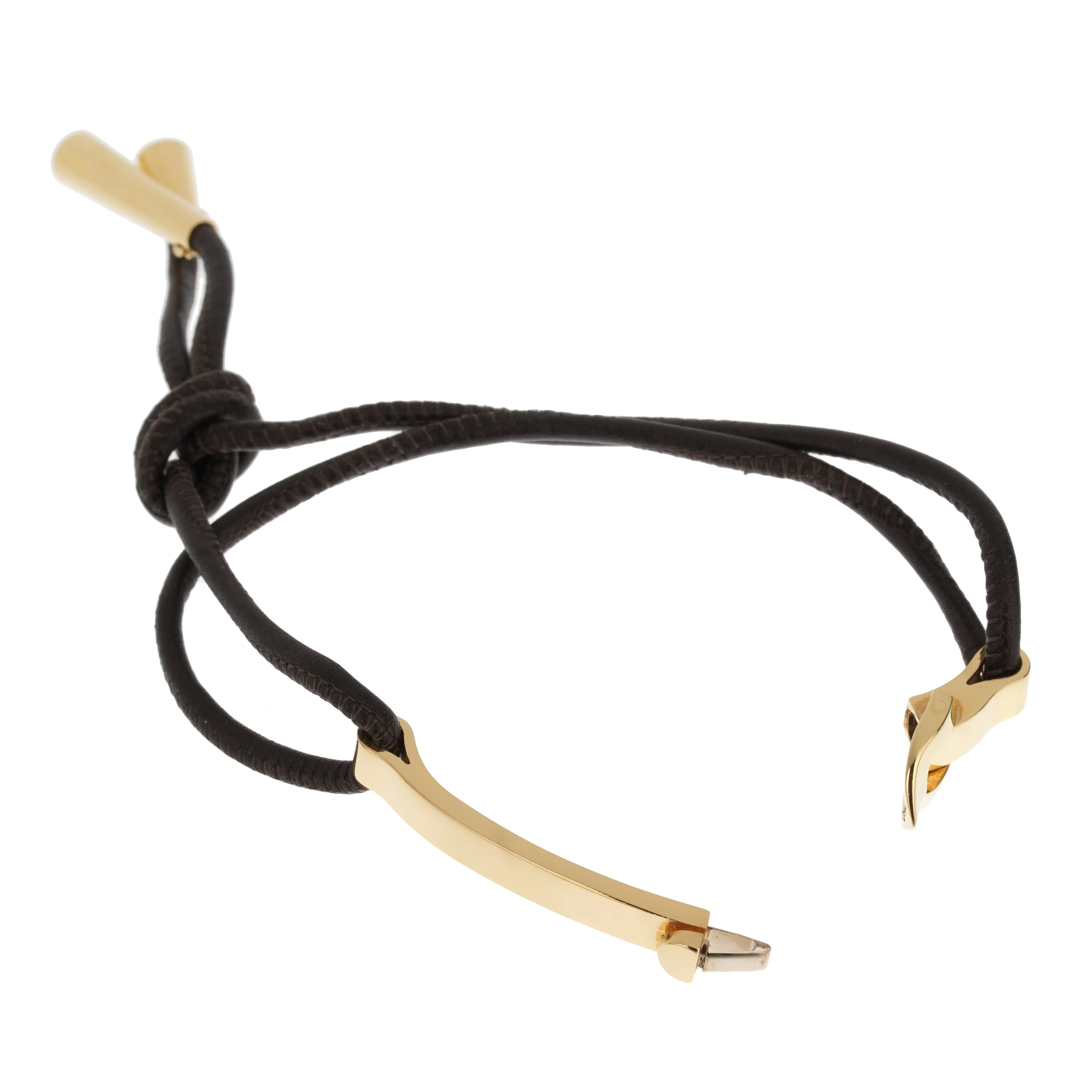 Louis Vuitton 18k Yellow Gold Bangle Leather Bracelet