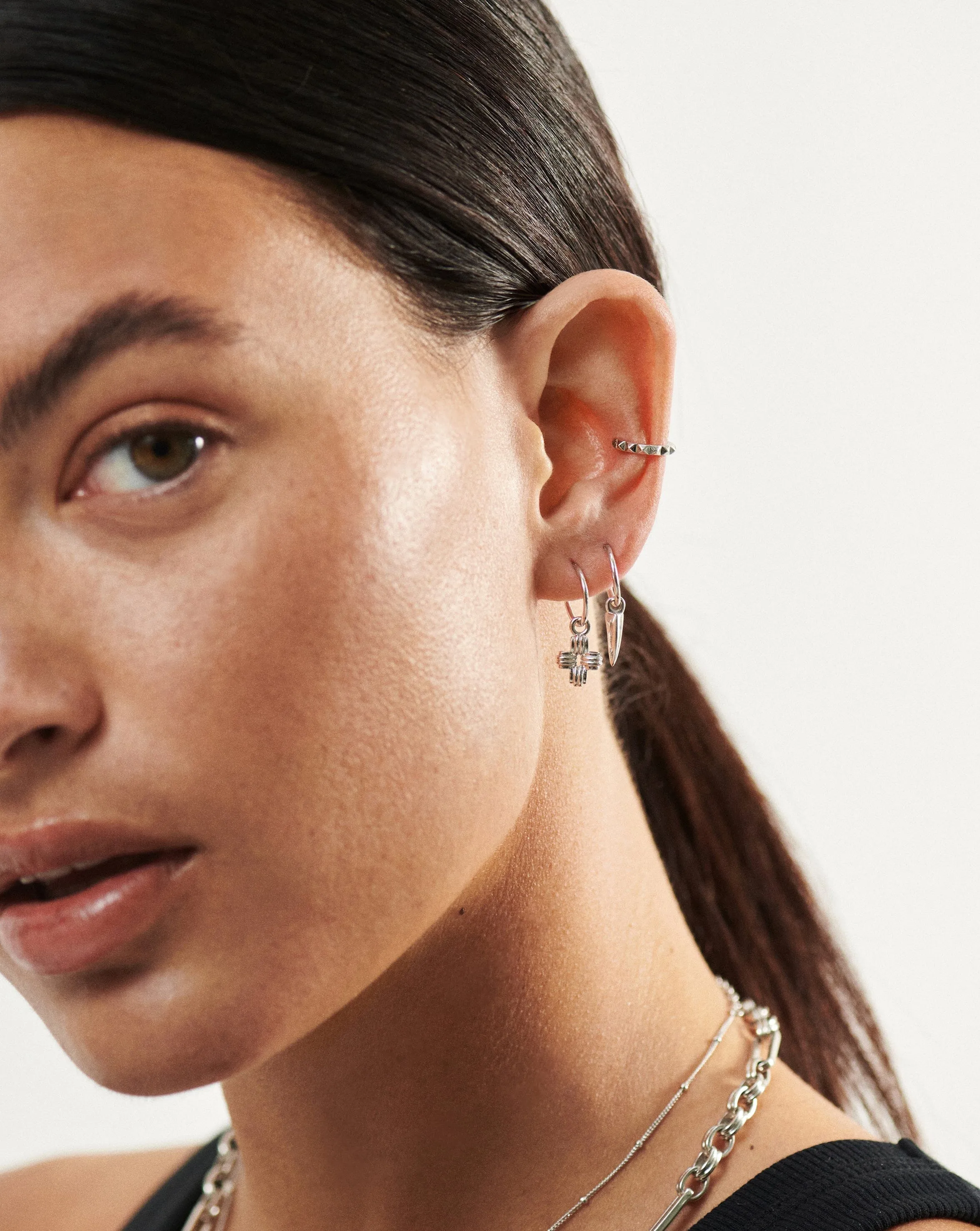 Lucy Williams Cross Charm Hoop Earrings