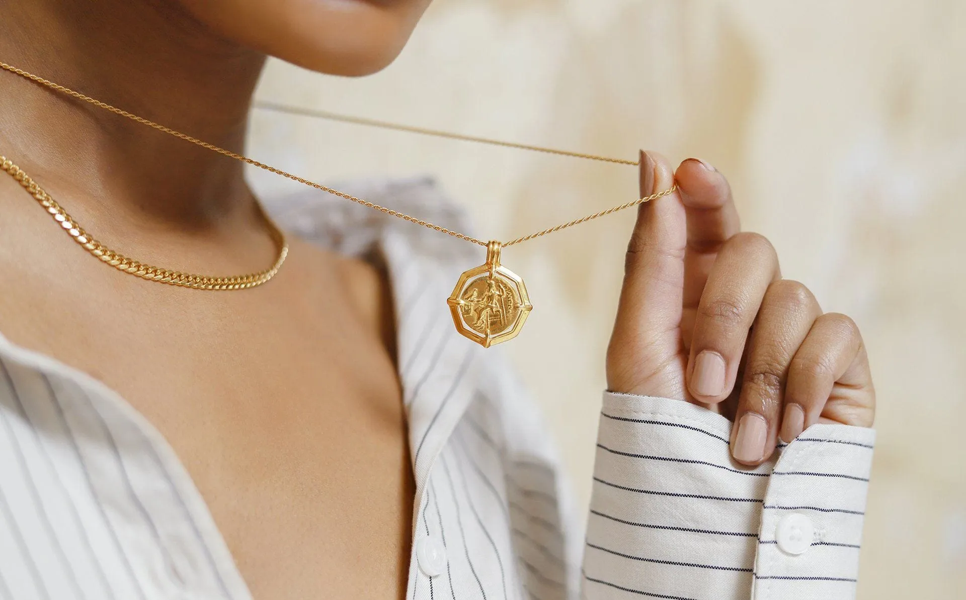 Lucy Williams Engravable Octagon Medallion Coin Necklace | 18k Gold Plated