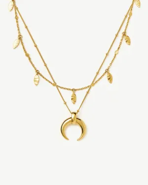 Lucy Williams Horn Necklace & Leaf Charm Choker Set | 18k Gold Plated Vermeil