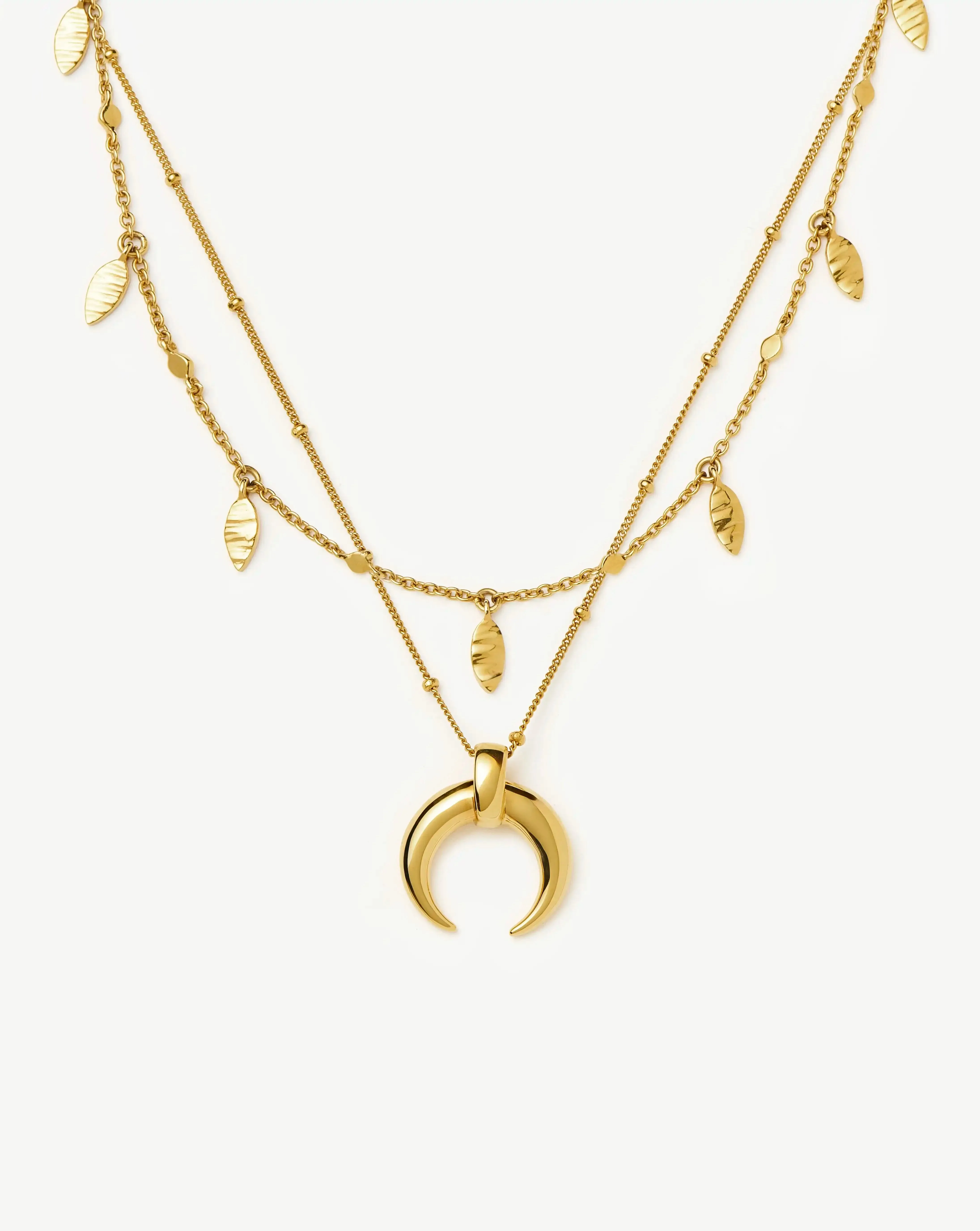 Lucy Williams Horn Necklace & Leaf Charm Choker Set | 18k Gold Plated Vermeil