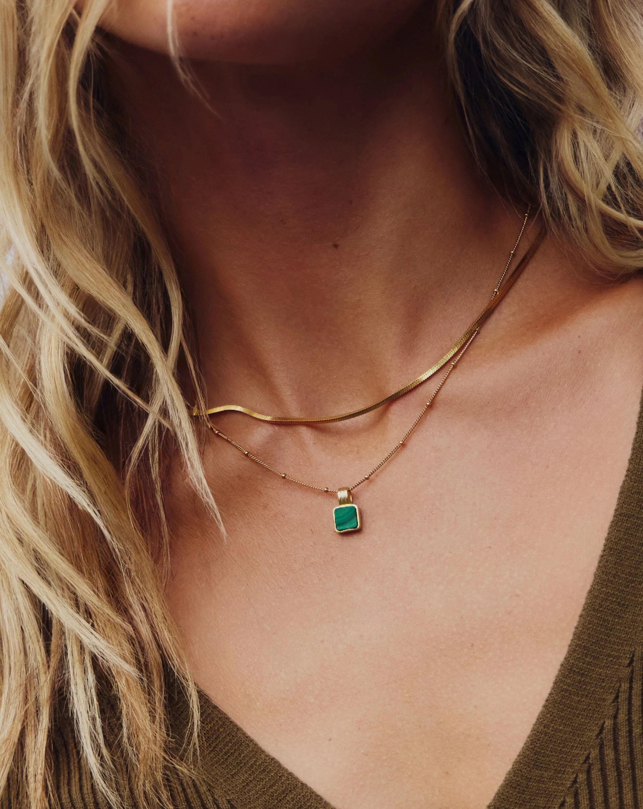 Lucy Williams Square Malachite Necklace | 18k Gold Vermeil/Malachite