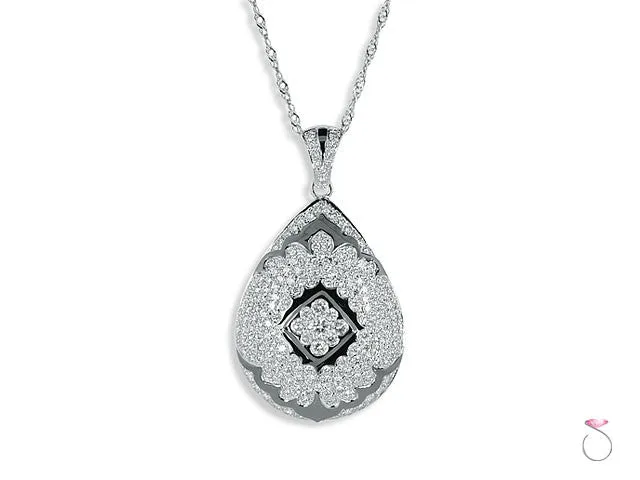 Micropave Diamond 1.12ct 18K White Gold Teardrop Pendant