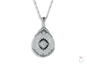 Micropave Diamond 1.12ct 18K White Gold Teardrop Pendant