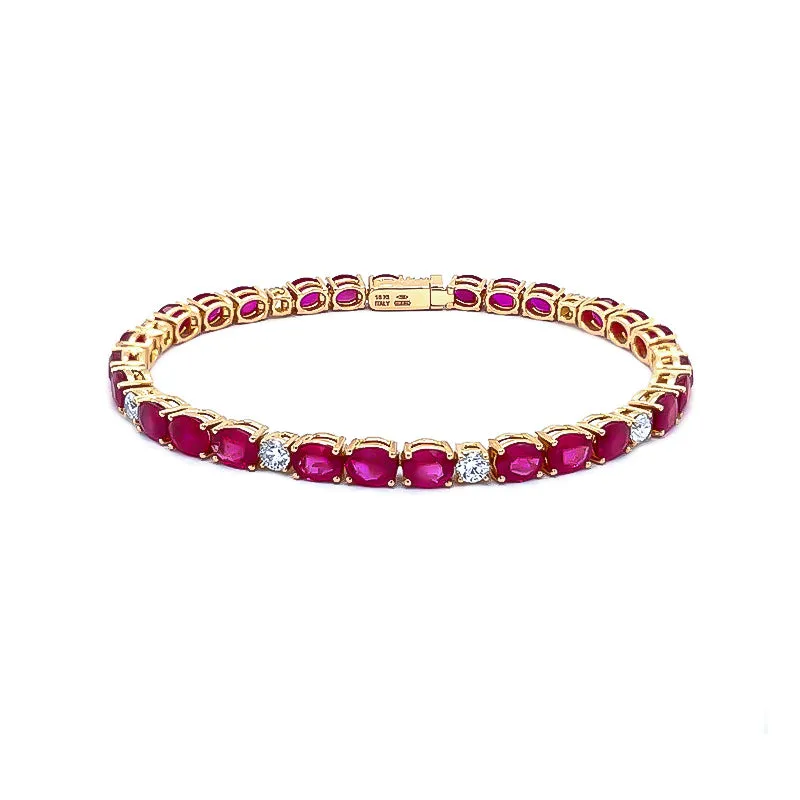 NEW ITALIAN ART 18CT ROSE GOLD RUBY AND DIAMOND LINE BRACELET