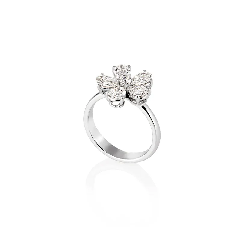 NEW ITALIAN ART FLORAL 18CT WHITE GOLD DIAMOND RING