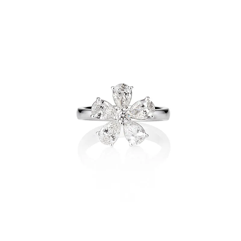 NEW ITALIAN ART FLORAL 18CT WHITE GOLD DIAMOND RING