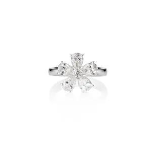 NEW ITALIAN ART FLORAL 18CT WHITE GOLD DIAMOND RING