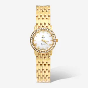 Omega De Ville Prestige 18K Yellow Gold Mother Of Pearl Diamond Quartz Ladies Watch 4175.71.00