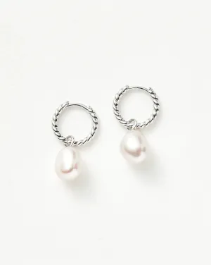 Pearl Twisted Small Drop Hoop Earrings | Sterling Silver/Pearl