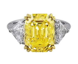 Platinum 7ct Fancy Intense Yellow Asscher Cut Diamond Ring
