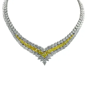 Post-1980s Platinum Yellow & White Diamond Necklace