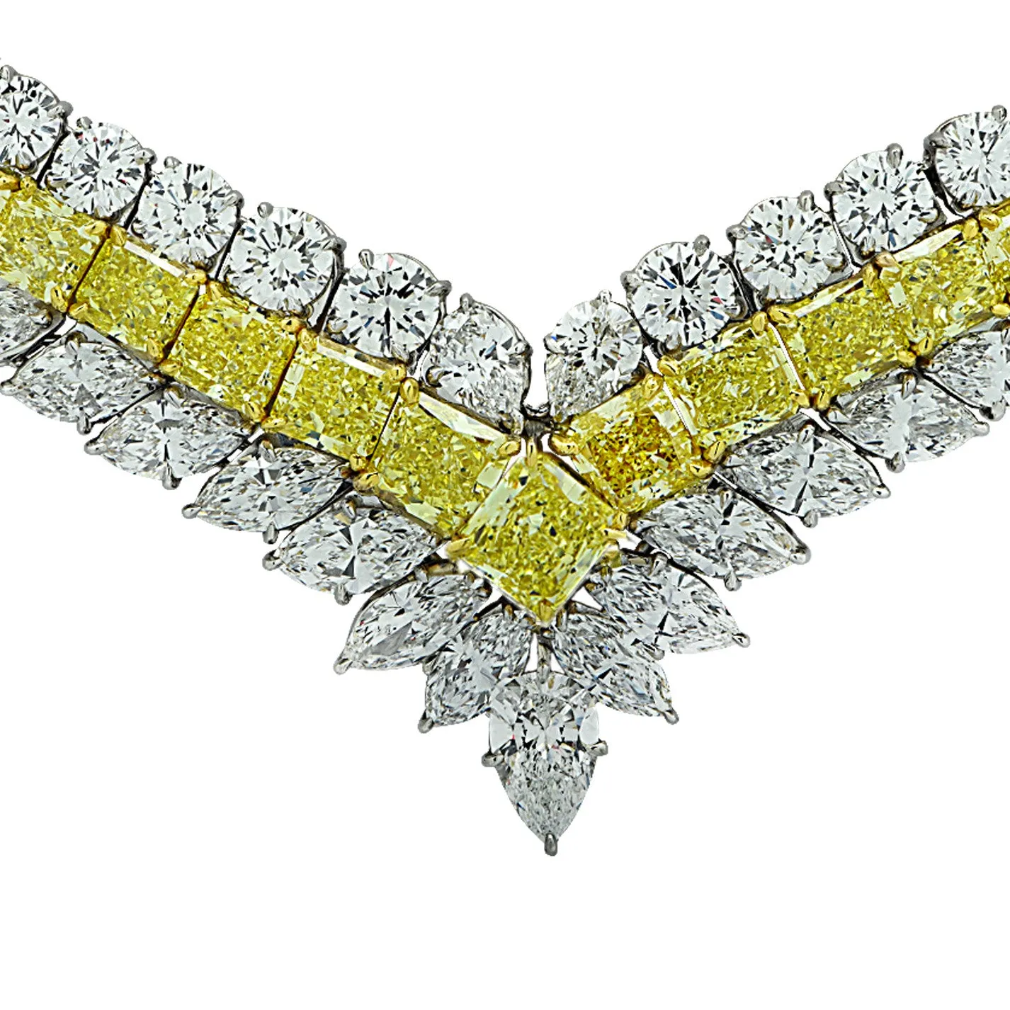 Post-1980s Platinum Yellow & White Diamond Necklace